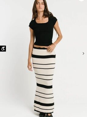 Bohme Black and Cream Striped Women's maxi pull on skirt